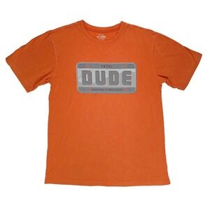 Place "TOTAL DUDE" License Boys T-Shirt XL 14 X-Large Tee Funny Humor Orange EUC